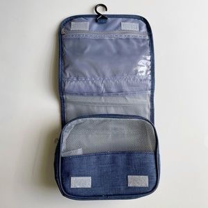 Travel Tolietry Oranger bag with hook Solid denim blue bottle holder zipper